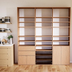 Bücherregal Eiche - Modernes Regal für Bücher: Schubladen in Eiche & Türen in Eiche - 226 x 232 x 37 cm, konfigurierbar