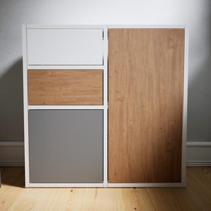 Kommode Eiche - Lowboard: Schubladen in Eiche & Türen in Grau - Hochwertige Materialien - 79 x 79 x 34 cm, konfigurierbar