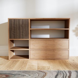 Kommode Eiche - Lowboard: Schubladen in Eiche & Türen in Nussbaum - Hochwertige Materialien - 115 x 79 x 34 cm, konfigurierbar