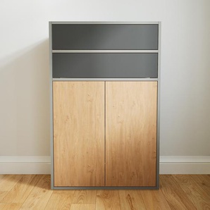 Aktenschrank Eiche - Büroschrank: Schubladen in Graphitgrau & Türen in Eiche - Hochwertige Materialien - 77 x 117 x 34 cm, Modular