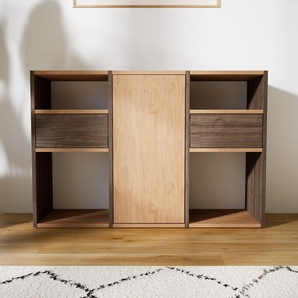 Kommode Eiche - Lowboard: Schubladen in Nussbaum & Türen in Eiche - Hochwertige Materialien - 118 x 79 x 34 cm, konfigurierbar
