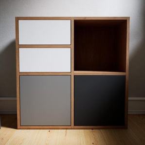 Kommode Eiche - Lowboard: Schubladen in Weiß & Türen in Grau - Hochwertige Materialien - 79 x 79 x 34 cm, konfigurierbar