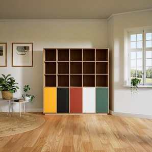 Bücherregal Eiche - Modernes Regal für Bücher: Türen in Gelb - 195 x 200 x 47 cm, Individuell konfigurierbar