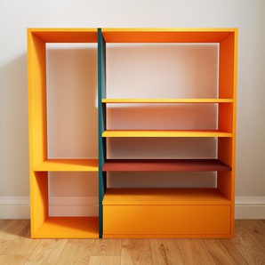 Bücherregal Gelb - Modernes Regal für Bücher: Schubladen in Gelb - 115 x 117 x 34 cm, Individuell konfigurierbar