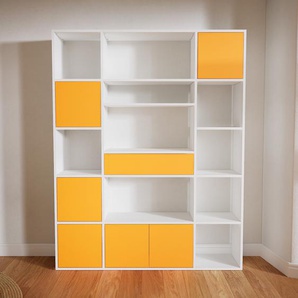 Bücherregal Gelb - Modernes Regal für Bücher: Schubladen in Gelb & Türen in Gelb - 154 x 194 x 34 cm, konfigurierbar