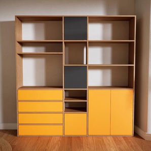 Bücherregal Gelb - Modernes Regal für Bücher: Schubladen in Gelb & Türen in Gelb - 190 x 194 x 34 cm, konfigurierbar