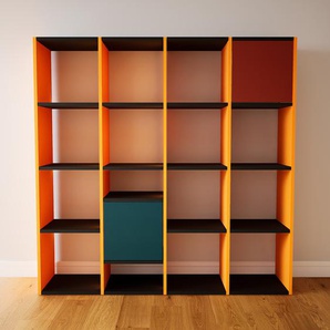Bücherregal Gelb - Modernes Regal für Bücher: Türen in Blaugrün - 156 x 156 x 34 cm, Individuell konfigurierbar