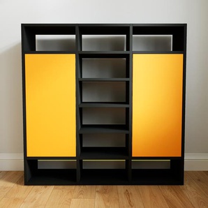 Bücherregal Gelb - Modernes Regal für Bücher: Türen in Gelb - 118 x 117 x 34 cm, Individuell konfigurierbar