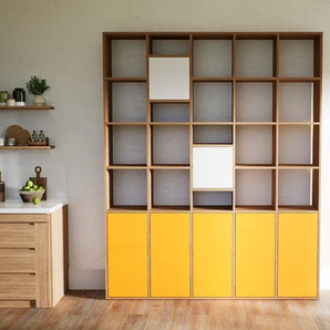 Bücherregal Gelb - Modernes Regal für Bücher: Türen in Gelb - 195 x 232 x 34 cm, Individuell konfigurierbar