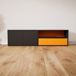 Lowboard Graphitgrau - TV-Board: Schubladen in Gelb & Türen in Graphitgrau - Hochwertige Materialien - 151 x 40 x 34 cm, Komplett anpassbar