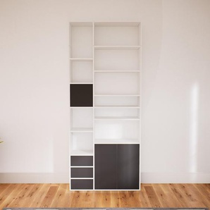 Bücherregal Graphitgrau - Modernes Regal für Bücher: Schubladen in Graphitgrau & Türen in Graphitgrau - 115 x 271 x 34 cm, konfigurierbar