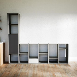 Aktenregal Graphitgrau - Büroregal: Schubladen in Weiß & Türen in Graphitgrau - Hochwertige Materialien - 233 x 194 x 34 cm, konfigurierbar