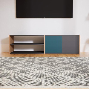 Lowboard Graphitgrau - Designer-TV-Board: Türen in Blaugrün - Hochwertige Materialien - 151 x 40 x 34 cm, Komplett anpassbar