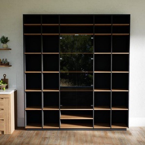 Bücherregal Graphitgrau - Modernes Regal für Bücher: Türen in Kristallglas klar - 231 x 238 x 37 cm, Individuell konfigurierbar