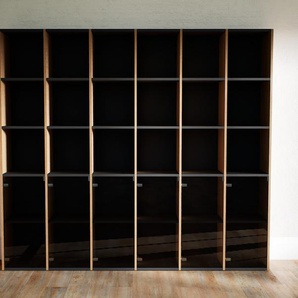 Bücherregal Graphitgrau - Modernes Regal für Bücher: Türen in Kristallglas klar - 233 x 194 x 34 cm, Individuell konfigurierbar