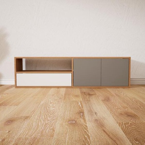 Lowboard Grau - TV-Board: Schubladen in Weiß & Türen in Grau - Hochwertige Materialien - 151 x 40 x 34 cm, Komplett anpassbar