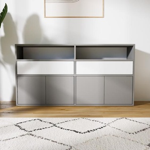 Sideboard Grau - Sideboard: Schubladen in Weiß & Türen in Grau - Hochwertige Materialien - 151 x 79 x 34 cm, konfigurierbar