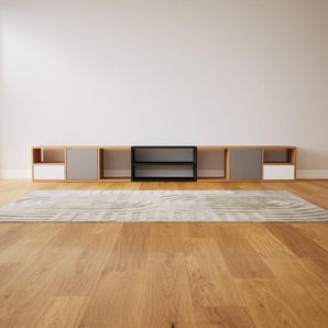 Lowboard Grau - TV-Board: Schubladen in Weiß & Türen in Grau - Hochwertige Materialien - 308 x 40 x 34 cm, Komplett anpassbar