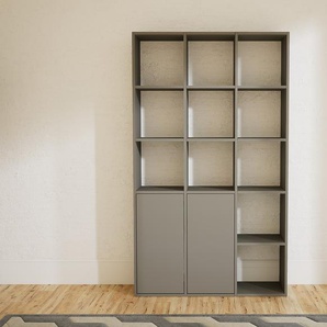 Bücherregal Grau - Modernes Regal für Bücher: Türen in Grau - 118 x 194 x 34 cm, Individuell konfigurierbar