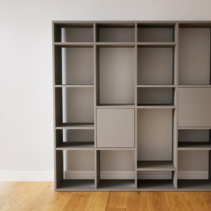 Bücherregal Grau - Modernes Regal für Bücher: Türen in Grau - 156 x 156 x 34 cm, Individuell konfigurierbar