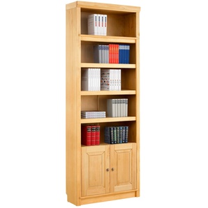 Bücherregal HOME AFFAIRE Soeren Regale Gr. B/H/T: 80 cm x 220 cm x 35 cm, 6 St., braun (gelaugt, geölt) aus massiver Kiefer, Höhe 220 cm, mit 2 Holztüren, viel Stauraum