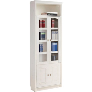 Bücherregal HOME AFFAIRE Soeren Regale Gr. H: 185cm, 6 St., beige (cremeweiß) massiver Kiefer, in 2 Höhen, Tiefe 29 cm, Türen mit Klarglas Einsatz