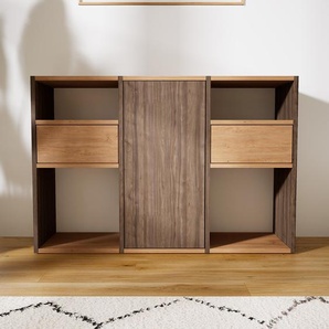 Kommode Nussbaum - Lowboard: Schubladen in Eiche & Türen in Nussbaum - Hochwertige Materialien - 118 x 79 x 34 cm, konfigurierbar