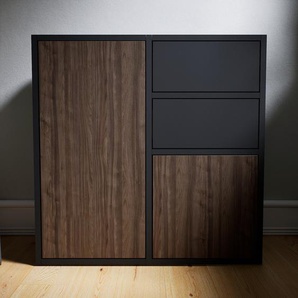 Kommode Nussbaum - Lowboard: Schubladen in Graphitgrau & Türen in Nussbaum - Hochwertige Materialien - 79 x 79 x 34 cm, konfigurierbar