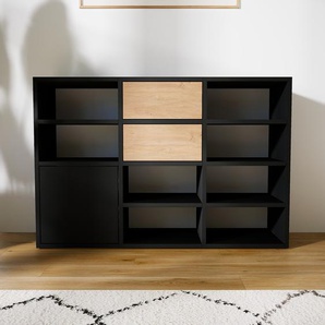 Sideboard Schwarz - Sideboard: Schubladen in Eiche & Türen in Schwarz - Hochwertige Materialien - 118 x 79 x 34 cm, konfigurierbar