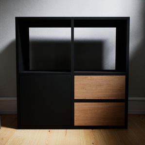 Kommode Schwarz - Lowboard: Schubladen in Eiche & Türen in Schwarz - Hochwertige Materialien - 79 x 79 x 34 cm, konfigurierbar