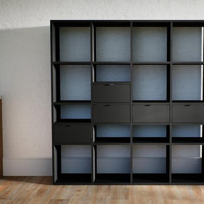 Bücherregal Schwarz - Modernes Regal für Bücher: Schubladen in Schwarz - 156 x 156 x 34 cm, Individuell konfigurierbar