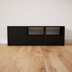 Lowboard Schwarz - TV-Board: Schubladen in Schwarz & Türen in Schwarz - Hochwertige Materialien - 118 x 40 x 34 cm, Komplett anpassbar