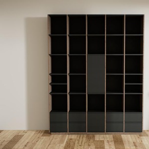 Bücherregal Schwarz - Modernes Regal für Bücher: Schubladen in Schwarz & Türen in Schwarz - 195 x 238 x 34 cm, konfigurierbar