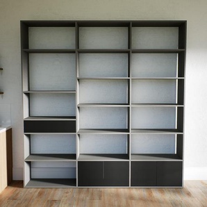 Bücherregal Schwarz - Modernes Regal für Bücher: Schubladen in Schwarz & Türen in Schwarz - 226 x 232 x 34 cm, konfigurierbar
