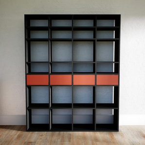 Bücherregal Schwarz - Modernes Regal für Bücher: Schubladen in Terrakotta - 156 x 194 x 34 cm, Individuell konfigurierbar