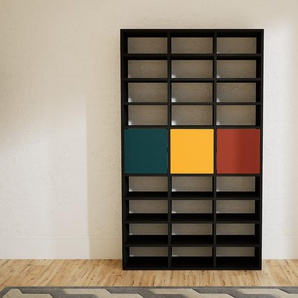 Bücherregal Schwarz - Modernes Regal für Bücher: Türen in Blaugrün - 118 x 194 x 34 cm, Individuell konfigurierbar