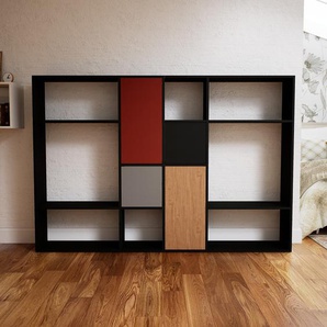 Bücherregal Schwarz - Modernes Regal für Bücher: Türen in Grau - 228 x 156 x 34 cm, Individuell konfigurierbar