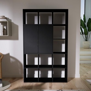 Bücherregal Schwarz - Modernes Regal für Bücher: Türen in Schwarz - 118 x 194 x 34 cm, Individuell konfigurierbar