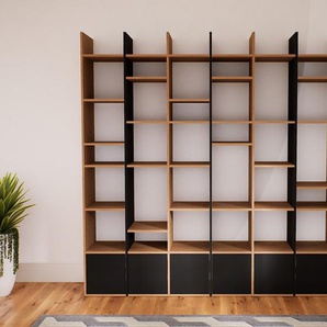 Bücherregal Schwarz - Modernes Regal für Bücher: Türen in Schwarz - 233 x 232 x 47 cm, Individuell konfigurierbar