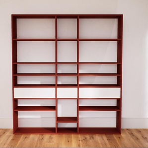 Bücherregal Terrakotta - Modernes Regal für Bücher: Schubladen in Weiß - 190 x 194 x 34 cm, Individuell konfigurierbar