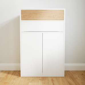 Aktenschrank Weiß - Büroschrank: Schubladen in Eiche & Türen in Weiß - Hochwertige Materialien - 77 x 117 x 34 cm, Modular