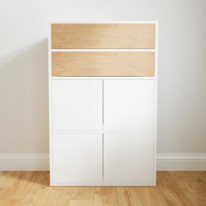 Aktenschrank Weiß - Büroschrank: Schubladen in Eiche & Türen in Weiß - Hochwertige Materialien - 77 x 117 x 34 cm, Modular