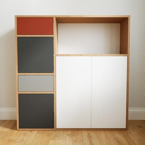 Kommode Weiß - Lowboard: Schubladen in Terrakotta & Türen in Graphitgrau - Hochwertige Materialien - 115 x 117 x 34 cm, konfigurierbar