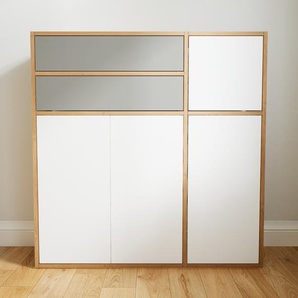 Kommode Weiß - Lowboard: Schubladen in Grau & Türen in Weiß - Hochwertige Materialien - 115 x 117 x 34 cm, konfigurierbar