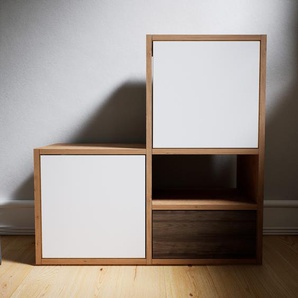 Kommode Weiß - Lowboard: Schubladen in Nussbaum & Türen in Weiß - Hochwertige Materialien - 79 x 79 x 34 cm, konfigurierbar