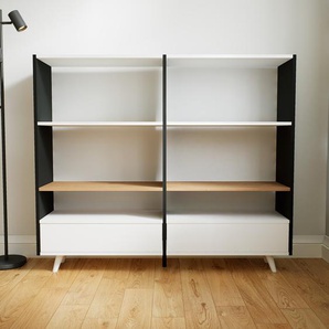 Bücherregal Weiß - Modernes Regal für Bücher: Schubladen in Weiß - 151 x 129 x 34 cm, Individuell konfigurierbar