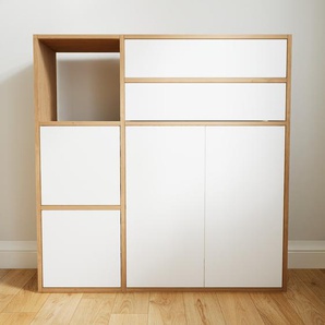 Kommode Weiß - Lowboard: Schubladen in Weiß & Türen in Weiß - Hochwertige Materialien - 115 x 117 x 34 cm, konfigurierbar