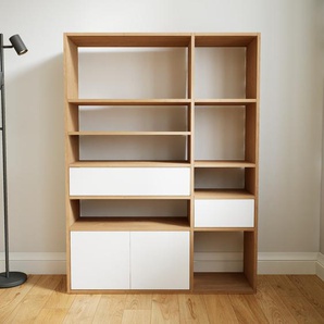 Bücherregal Weiß - Modernes Regal für Bücher: Schubladen in Weiß & Türen in Weiß - 115 x 156 x 34 cm, konfigurierbar