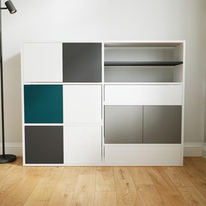 Kommode Weiß - Lowboard: Schubladen in Weiß & Türen in Weiß - Hochwertige Materialien - 151 x 117 x 34 cm, konfigurierbar