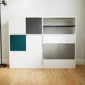 Kommode Weiß - Lowboard: Schubladen in Weiß & Türen in Weiß - Hochwertige Materialien - 151 x 117 x 34 cm, konfigurierbar